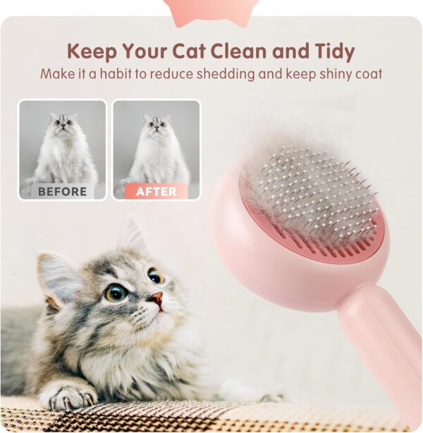 Cat Brush Cat Comb，Baytion Cat Grooming Brush Cat Hair Brush Self Cleaning with Release Button for Short or Long Haired Cats Kitten to Remove Loose Fur, Tangles & Dirt - Image 7