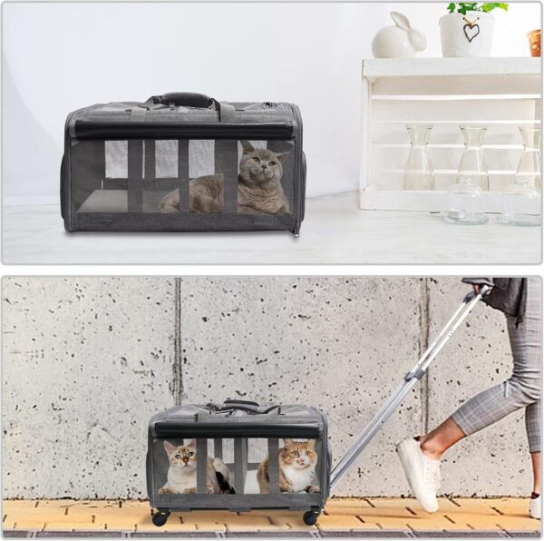 GOYJOY Double-Compartment Pet Rolling Carrier with Wheels for 2 Pets,for Up to 35 LBS,Cat Rolling Carrier for 2 Cats,Super Ventilated Design,Ideal for Traveling/Hiking/Camping - Image 5