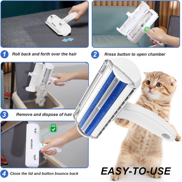 Wouble Pet Hair Remover Roller, Reusable Dog Cat Hair Removal Brush, Self Clean Pet Fur from Carpet, Furniture, Rugs, Laundry, Clothes and Bedding, Sofa, White - Image 4