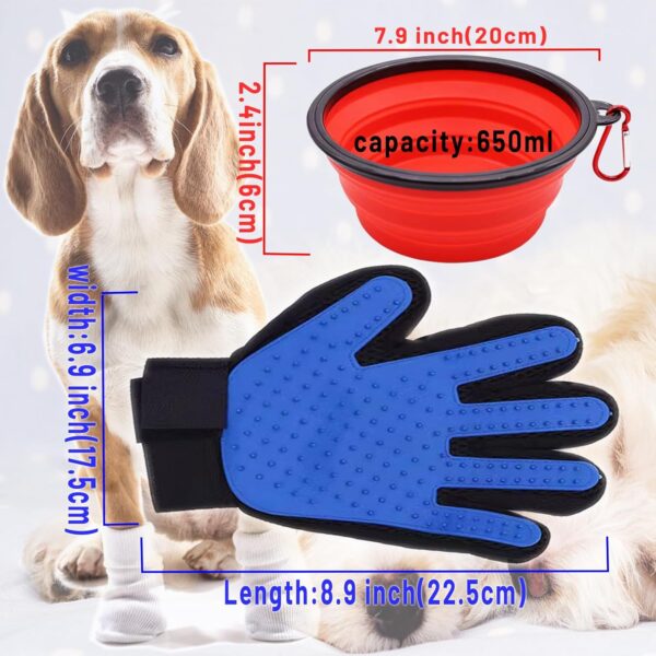 Pet Grooming Gloves and Pet Collapsible Bowls suits, Dog Washing Gloves for Long and Short Hair Dogs & Cats 1 Pair,Portable pet feeding bowl. - Image 2