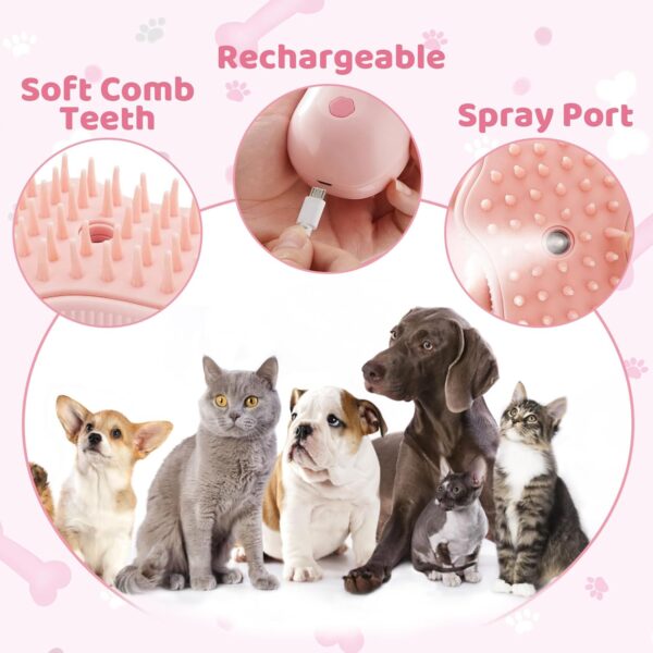 3 In 1 Cat Steam Brush Dog Brushes for Gooming Pet Steam Brush Cat Brush Shape Electric Steamer Spray Massage Brush Self Cleaning Steam Cat Brush for Removing Tangled and Loose Hair - Image 3