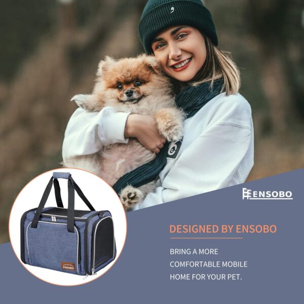 Cat Carrier Bag in Denim Fabric, ENSOBO Pet Transport Bag for Cats and Small Dogs, TSA Approved Pet Travel Carrier with Two Bigger Side Bags, Shoulder Strap for Carrying, Denim Blue - Image 7