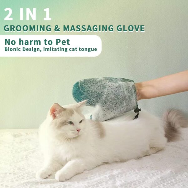 Mollypaws 2 in 1 Cat Hair Glove & Pet Fur Remover Glove, Dog Grooming Glove Brush for Shedding, Massage, Efficient Pet Hair Remover Mitt for Cleaner Couch, Carpet [Blue/Single] - Image 2