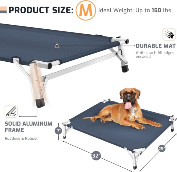 Dog Bed Medium Size Dog: Raised Elevated Cooling Cots Chew Proof Dog Bed - Portable Outdoor or Indoor Pet Bed with Skid-Resistant Feet, Navy, M - Image 2