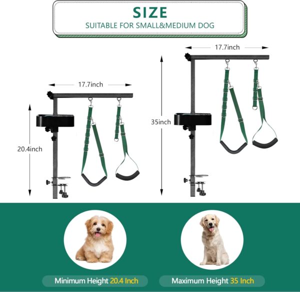 Dog Grooming Arm - 35" Dog Grooming Table Arm Foldable Dog Grooming Stand with Loop Noose and Grooming Tools Organizer for Small Medium Dogs, Green - Image 2