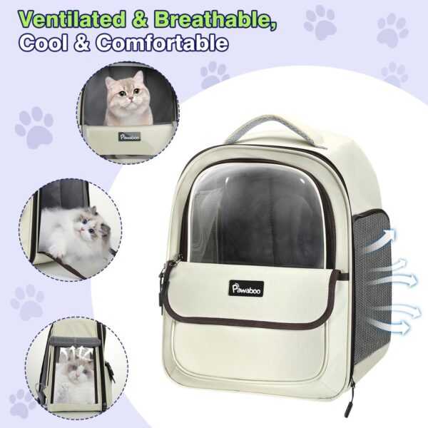 Pawaboo Cat Carrier Backpack, Bubble Backpack Carrier with Transparent PVC, Puppy Carrier Backpack Fits for Travel Hiking Walking Outdoor Use, Comfortable Cat Front Carrier Airline Approved, Beige - Image 4