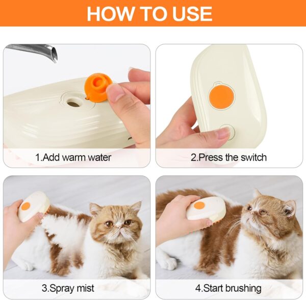 BIRDTOBR Steamy Cat Brush, 3 in 1 Cat Steamy Brush, Multifunctional Self-Cleaning Cat Spray Massage Comb, Grooming Steamy Cat Brush Eliminate Flying Hair for Cat and Dog - Image 3