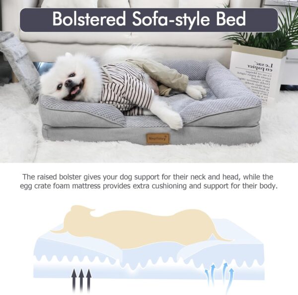 Nepfaivy Dog Bed Large Waterproof - Orthopedic Dog Bed with Pillow Cushions, 91×68cm Soft Large Dog Sofa Bed with Removable and Washable Covers, Light Grey - Image 2