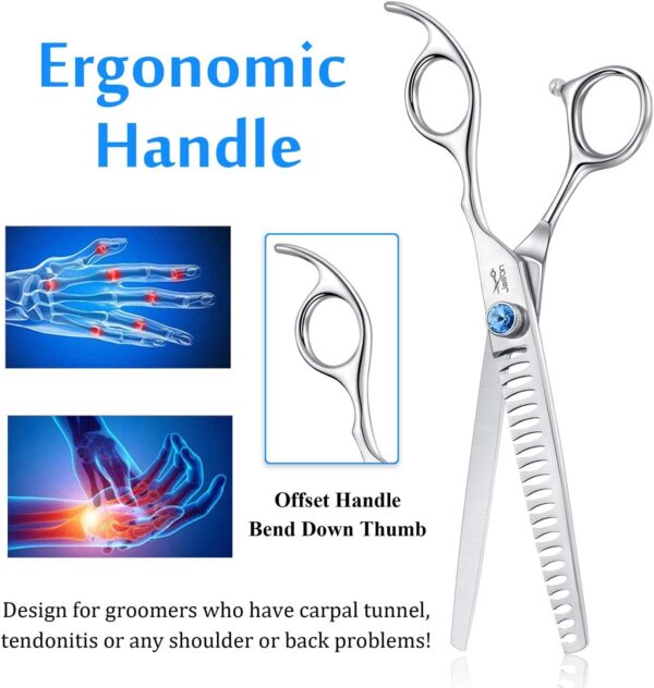 JASON 7" 21-Teeth Chunker Shears for Dogs Ergonomic Dog Grooming Texturizing Blending Thinning Shears Pets Trimming Kit with Offset Handle - Image 4