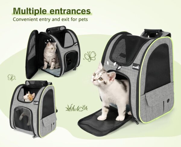 Pecute Cat Carrier Dog Backpack Expandable, Portable Breathable Rucksack with Front Opening-Mesh Window-Pockets, Extendable Back More Space Great For Carrying Puppy Dogs Cats Up to 8KG - Image 6