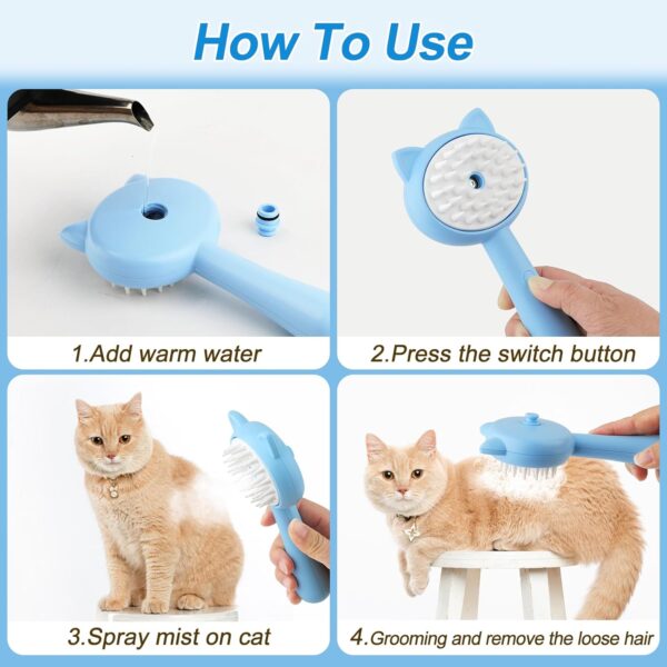 Cat Steam Brush with Handle, 3 In 1 Steam Cat Brush, Silicone Massage Steamy Pet Grooming Brush for Shedding, Pet Hair Cleaning Mist Comb for Cats Dogs by ZITSMS(Blue) - Image 6