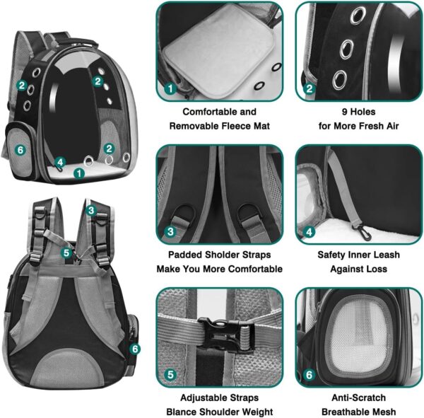 Cat Carrier Backpack, Pet Carrier Backpack Front Pack for Small Medium Cat Puppy Dog Carrier Backpack Bag Space Capsule, Pet Carrier for Travel Hiking Walking Camping (Black) - Image 4