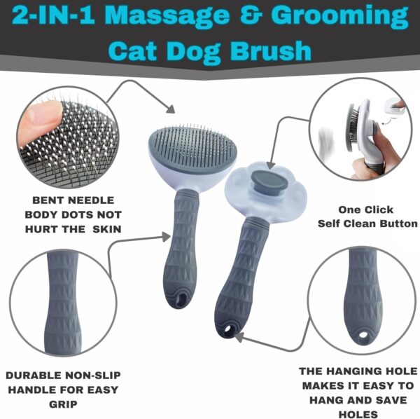 Cat Brush Dog Brush - PetGroom Self Cleaning Pet Grooming Brush for Short or Long Haired Cats Puppy Kitten Massage to Remove Loose Undercoat, Mats, Reduce Shedding Up To 95%. - Image 2