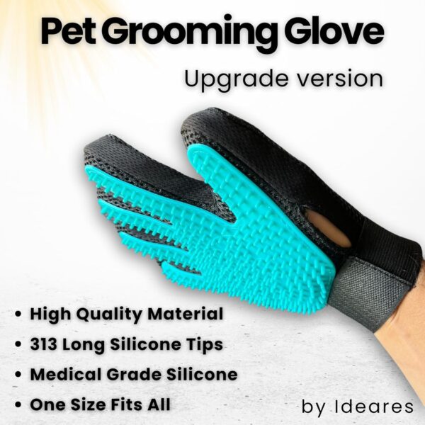 IDEARES Pet Grooming Glove Upgraded Version | 313 Tips Pet Brush Glove | Pet Hair Remover Mitt For Dogs, Cats, Rabbits &Horses | Deshedding Glove for Easy Grooming | Dog Cat Brush (Left&Right) - Image 2