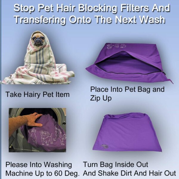 Pet Laundry Bag | Stops Pet Hair Blocking the Washing Machine | Jumbo Size Wash Bag Ideal For Dog Cat Horse | Hair Remover Safely (twin purple) - Image 2