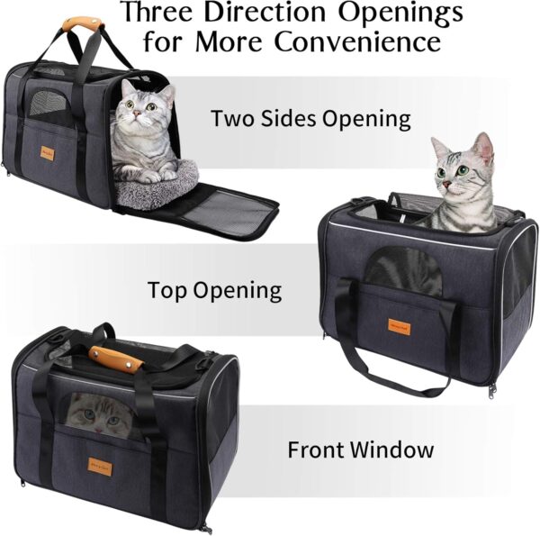 Morpilot Cat Carrier, Portable Pet Carrier Bag for Cats and Small Dogs, Foldable Soft Sided Cat Transport Carrier, Airline Approved Pet Travel Carrier with Shoulder Strap, Removable Mat and Pet Bowl - Image 3