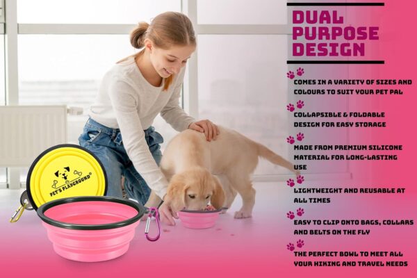 Pet's Playground | Collapsible Dog Bowl | Portable Dog Water Bowl | Fold Up Dog Bowl | Raised Dog Bowl | Dog Bowls | Dog Bowl Portable | Foldable Dog Bowl | Folding Dog Bowl Medium | 350 ML | Pink - Image 3