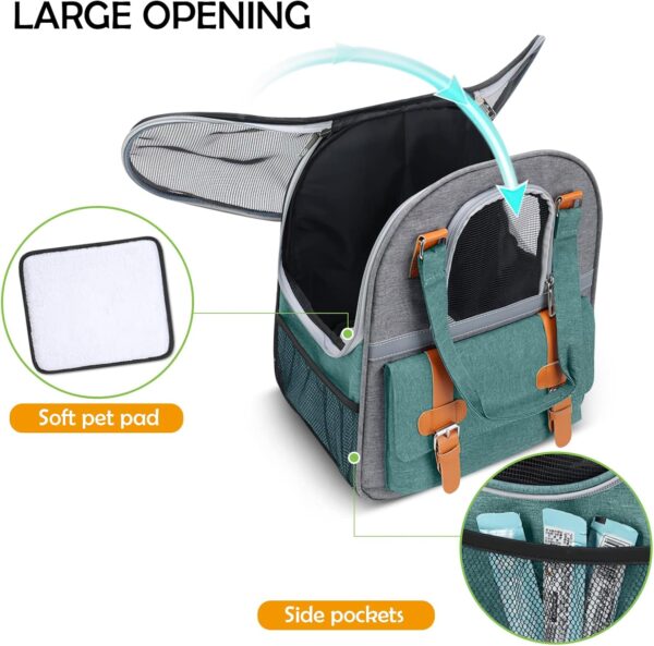 ALLSOPETS Dog Backpack Cat Carrier Bag Travel Pet Backpack Portable Breathable Rucksack Pet Bags Camping Pet Carrying Bag for Small Dog Cats Large Puppy Pet Backpack Green A - Image 3