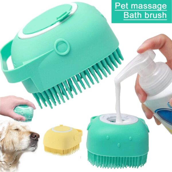 Dog Bath Brush Scrubber Soft Silicone Pet Grooming Brush Bath Shampoo Massage Dispenser Shower Brush For Short Long Haired Dogs And Cats (Blue+Pink) (Yellow&Pink) - Image 4