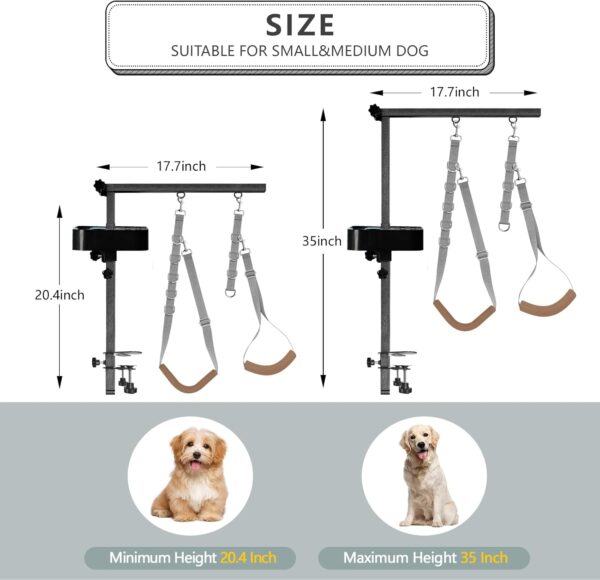 Dog Grooming Arm - 35" Dog Grooming Table Arm Foldable Dog Grooming Stand with Loop Noose and Grooming Tools Organizer for Small Medium Dogs, Grey - Image 2