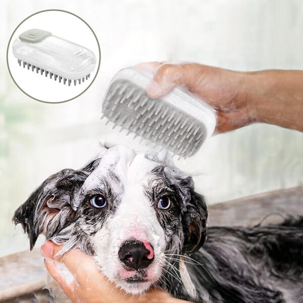 Uoking Pet Bath Brush with Shampoo Dispenser - Soft Silicone Dog Massage Brush for Effortless Grooming and Cleaning - Dog Bath Brush and Scrubber for Long and Short-Haired Dogs and Cats - Grey - Image 6