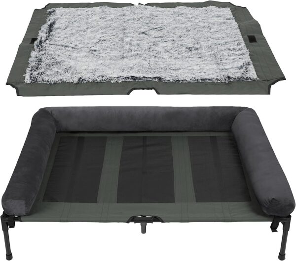 BingoPaw Cooling Raised Dog Bed: Cool Outdoor Waterproof Elevated Bolster Pet Beds with Breathable Mat and Soft Plush Mats for Outside Pool Side and Garden Grey XL(110x80cm) - Image 3