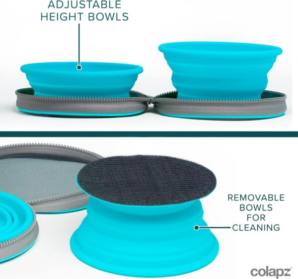 Two Collapsible Dog Bowls and Portable Dog Water Bottle Travel Set - Pet and Puppy Travel and Dog Walking Accessories - Foldable Bowl with Water and Food Dispenser - Blue - Image 3