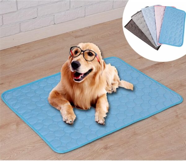 Pet Cooling Mat, Extra Large Ice Silk Dog Cooling Mats Breathable Summer Dog Cooling Pads Portable Dog Crate Mat Cat Cooling Mat(XL/100 * 70cm-Blue) - Image 5