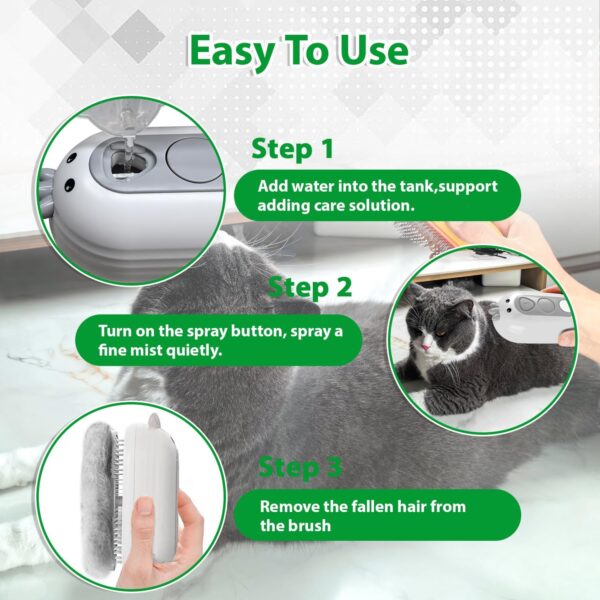 Cat Steam Brush with Release Button, Rechargeable Pet Steam Brush for Long Short Hair Cats Dogs Rabbits, Self Cleaning Slicker Steamy Cat Brush With Water Tank for Pet Shedding Grooming - Image 6