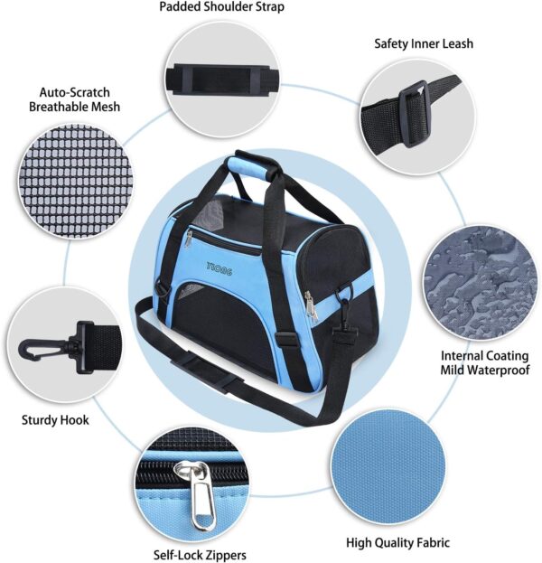 YLONG Cat Carrier Airline Approved Pet Carrier,Soft-Sided Pet Travel Carrier for Cats Dogs Puppy Comfort Portable Foldable Pet Bag,Airline Approved (S, BLUE) - Image 3