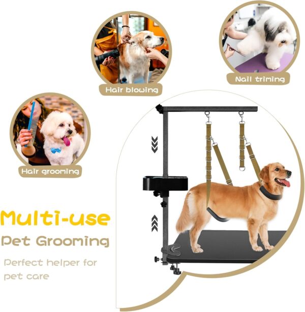 Dog Grooming Arm - 35" Dog Grooming Table Arm Foldable Dog Grooming Stand with Loop Noose and Grooming Tools Organizer for Small Medium Dogs, Khaki - Image 7