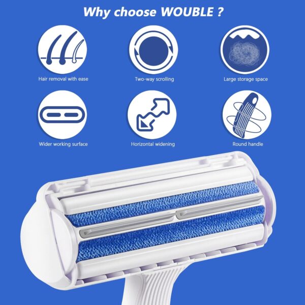 Wouble Pet Hair Remover Roller, Reusable Dog Cat Hair Removal Brush, Self Clean Pet Fur from Carpet, Furniture, Rugs, Laundry, Clothes and Bedding, Sofa, White - Image 5