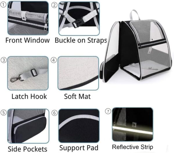 Hykiee Cat Dog Carrier Backpack for Small Medium Pet, Breathable Foldable Soft Sided Kitten Puppy Travel Bag with Front Opening-Mesh Window for Outdoor Travel Hiking Camping Carrying, Black - Image 4