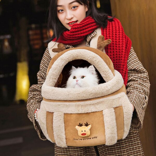 Dog Carrier Cage Winter Warm Cat Travel Bag Portable Carrier Backpack Shoulder Bag Kitten Plush Carrier With Top Opening - Image 2