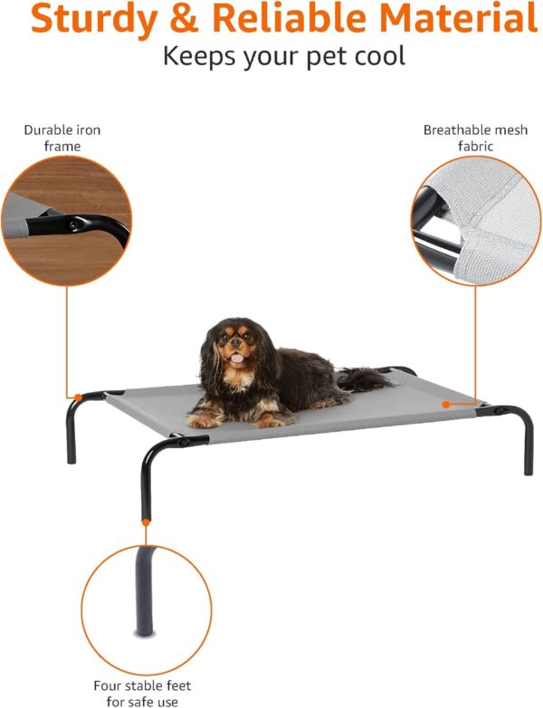 Amazon Basics - Cooling Breathable Raised Elevated Dog Pet Bed, S, Grey, 90 x 55 x 19 cm (L x W x H) - Image 4