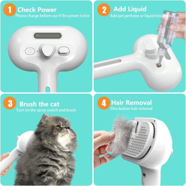 Spray Cat Brush, Sichy Self Cleaning Cat Grooming Brush for Long or Short Haired Cats, Cat Hair Brush for Removing Flying Hair and Static, Cat Brushes for Grooming to Remove Loose Fur, Tangles & Dirt - Image 7