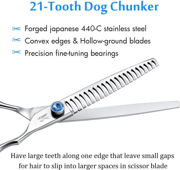 JASON 7" 21-Teeth Chunker Shears for Dogs Ergonomic Dog Grooming Texturizing Blending Thinning Shears Pets Trimming Kit with Offset Handle - Image 2