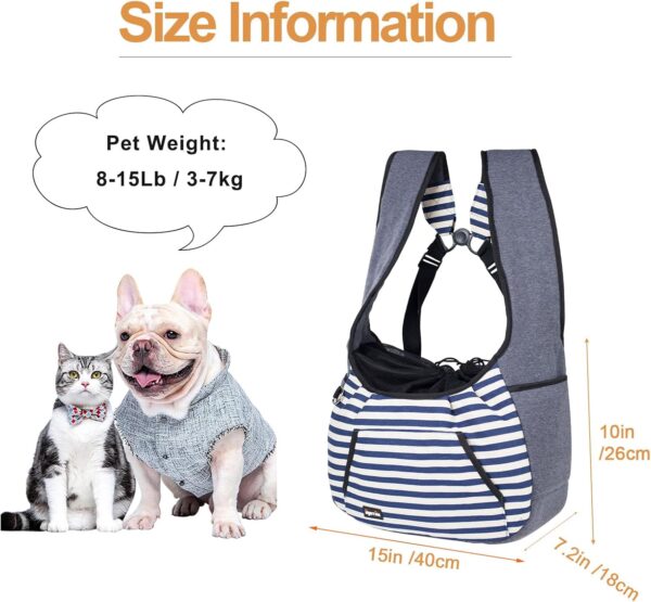 NATUYA Dog Sling Carrier Puppy Carrier, Adjustable Pet Front Sling Carrier Backpack Travel Bag, Bottom Pad, Pet Carrier for Small Dog Cat Puppy Traveling Hiking Camping (Blue Stripe, 3-7kg) - Image 3