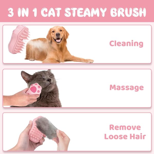 3 In 1 Cat Steam Brush Dog Brushes for Gooming Pet Steam Brush Cat Brush Shape Electric Steamer Spray Massage Brush Self Cleaning Steam Cat Brush for Removing Tangled and Loose Hair - Image 2