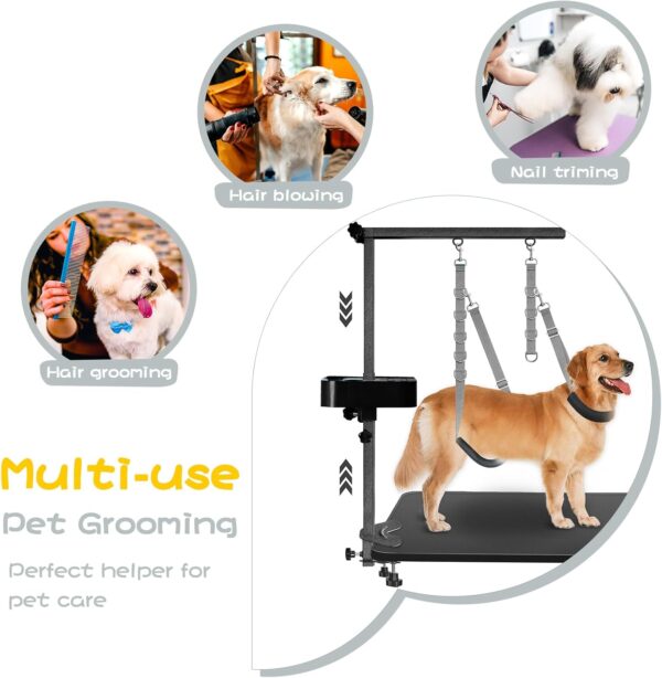 Dog Grooming Arm - 35" Dog Grooming Table Arm Foldable Dog Grooming Stand with Loop Noose and Grooming Tools Organizer for Small Medium Dogs, Grey - Image 7