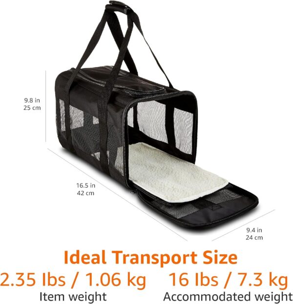 Amazon Basics Dog and Cat Carrier, Soft Sided Pet Travel Carrier for Cat and Dog, Black, Medium, 42 cm L x 24 cm W x 25 cm H - Image 5