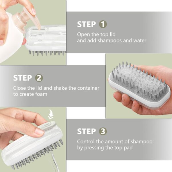 Uoking Pet Bath Brush with Shampoo Dispenser - Soft Silicone Dog Massage Brush for Effortless Grooming and Cleaning - Dog Bath Brush and Scrubber for Long and Short-Haired Dogs and Cats - Grey - Image 4