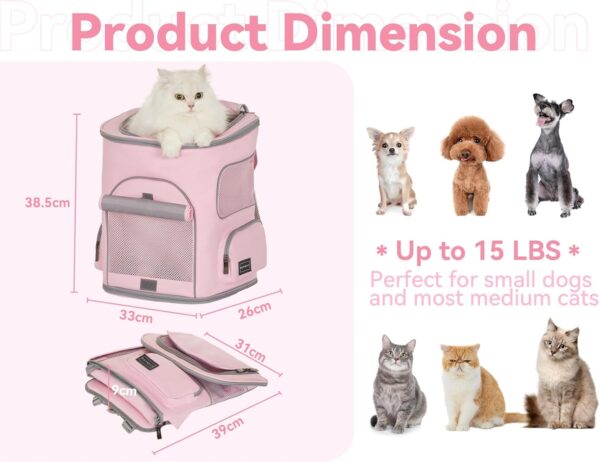 Petsfit Pet Carrier Backpack with Upgraded Waist Protection, Cat Carrier Backpack Designed for Small Dogs/Cats, Fully Ventilated Collapsible Dog Backpack for Outdoor Traveling Hiking Camping, Pink - Image 5