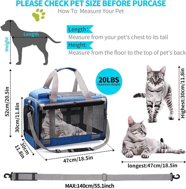 Cat Carrier Large Dog Travel Bag Airline Approved Pet Carrier Foldable, Cat Carrier Bag for Large Small Cat and Small Dog 5-Windows Breathable, Dog Carrier for Travel Blue - Image 3