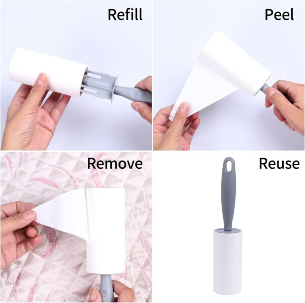 Lint Rollers,5 Refills with 1 Handle,HCSSZ 300 Sheets Pet Hair Remover for Cat Dog Fur Dust Dandruff from Clothes Car Furniture Bed Carpet Sofa - Image 4