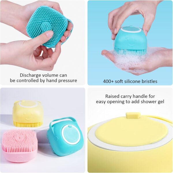 Dog Cat Bath Brush, 3Pcs Soft Silicone Pet Shampoo Bathing Brush Pet Grooming Soothe Massage Brush with Shampoo Dispenser for Long Short Haired Dogs and Cats - Image 3