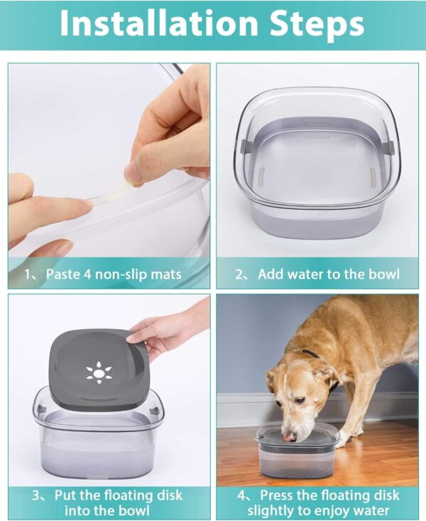 PETTOM Dog Water Bowl No Spill Splash Free Pet Floating Water Bowl, No Mess Dog Water Bowl Slow Drink for Dogs Cats Pets, 2L Large Capacity (Grey) - Image 7