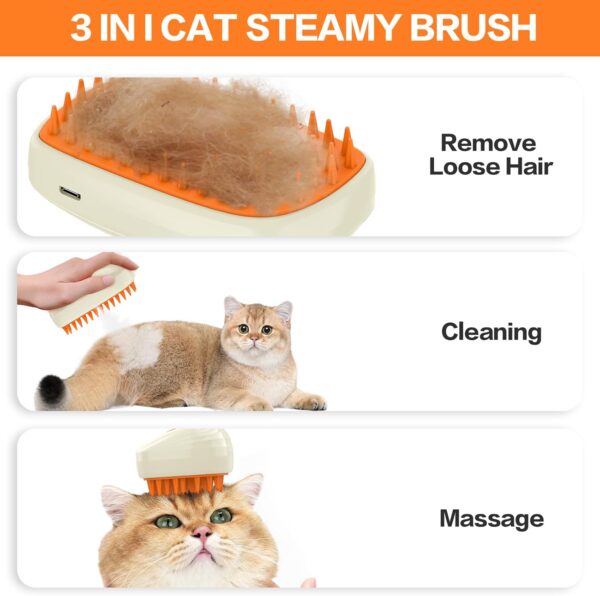 BIRDTOBR Steamy Cat Brush, 3 in 1 Cat Steamy Brush, Multifunctional Self-Cleaning Cat Spray Massage Comb, Grooming Steamy Cat Brush Eliminate Flying Hair for Cat and Dog - Image 5