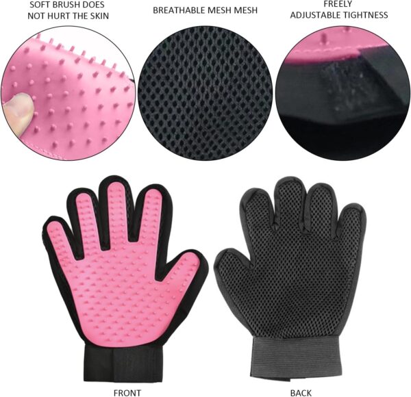 MUEEAD 1 Pair of Pink Pet Hair Removal Gloves with 1 Stainless Steel Comb, Pet Hair Removal Gloves, Pet Massage Hair Removal Gloves, Suitable for Kittens and Dogs - Image 3