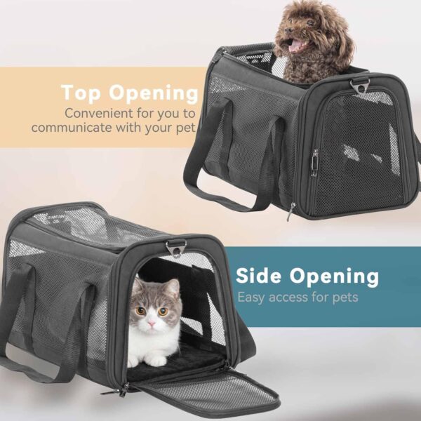 Petsfit Airline Approved Dog Carrier Cat Carrier, Soft-Sided Collapsible Pet Carrier for Travel,3 Carrying Ways, Lightweight and Ventilation on 5 Sides,Soft Fleece Pad,45 * 28 * 28CM - Image 3